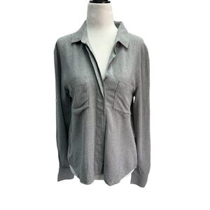 Anthropologie Cloth & Stone Grey Button Front Blouse Top Size XS